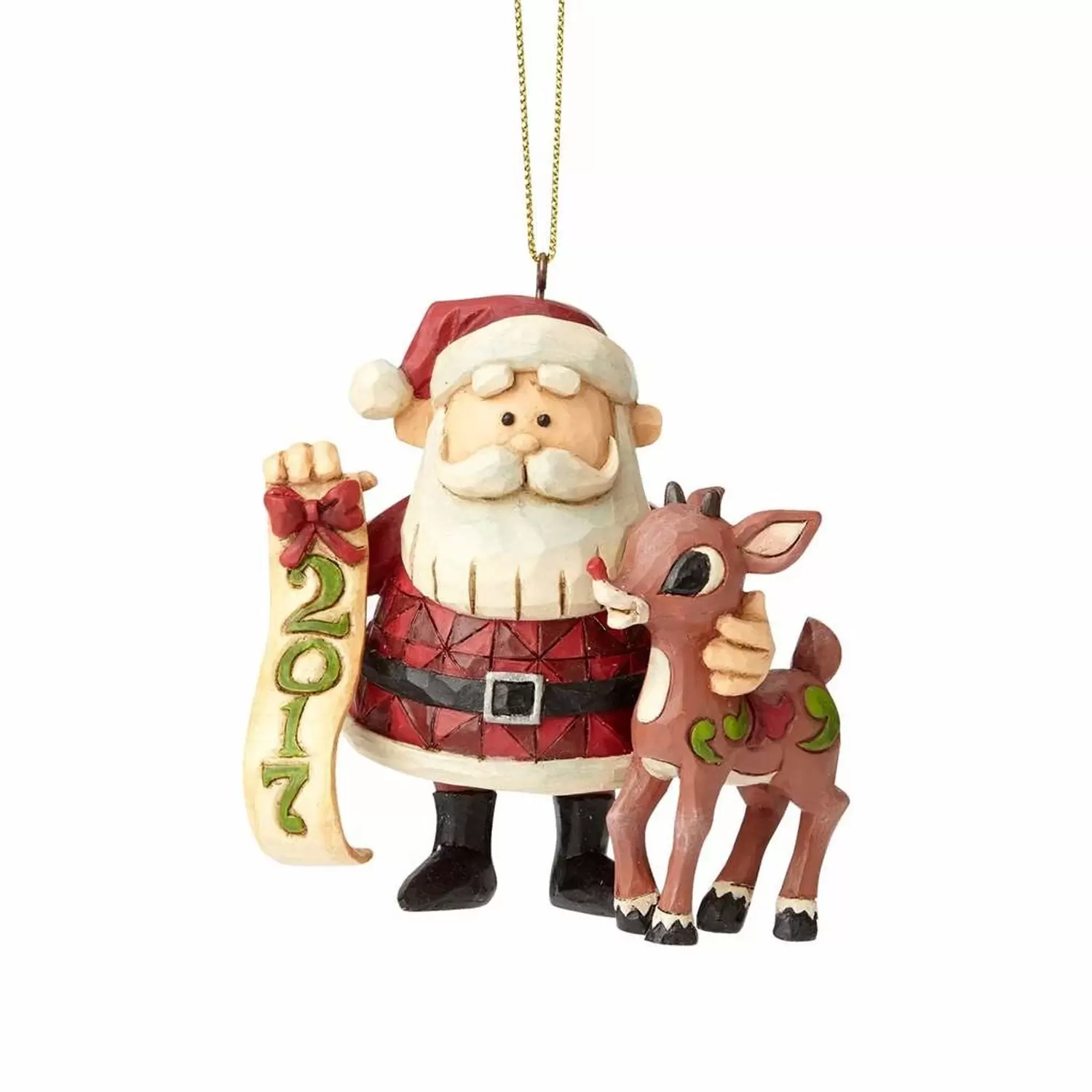 Cartoons Characters by Jim Shore - Rudolph and Santa 2017 Dated Hanging Ornament