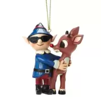 Rudolph with Elf in Sunglasses Hanging Ornament