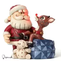 Santa with Rudolph in Toy Bag
