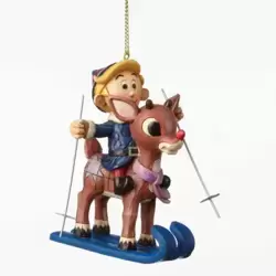 Skiing Rudolph and Hermey Hanging Ornament