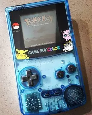 Game Boy Color - Game Boy Color Pokémon - Clear Blue and White with artwork