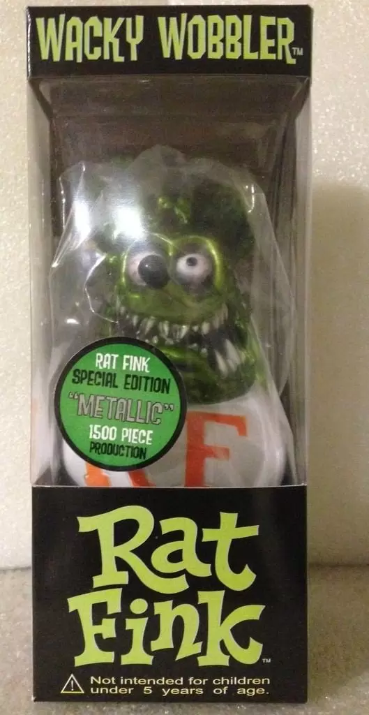 Wacky Wobbler Cartoons - Rat Fink White Shirt Metallic