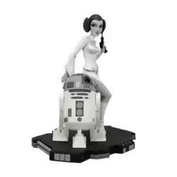 Animated Princess Leia with R2-D2 Black and White