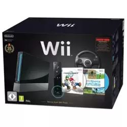 Wii Console (black) + Mario kart Wii + Wii Sport