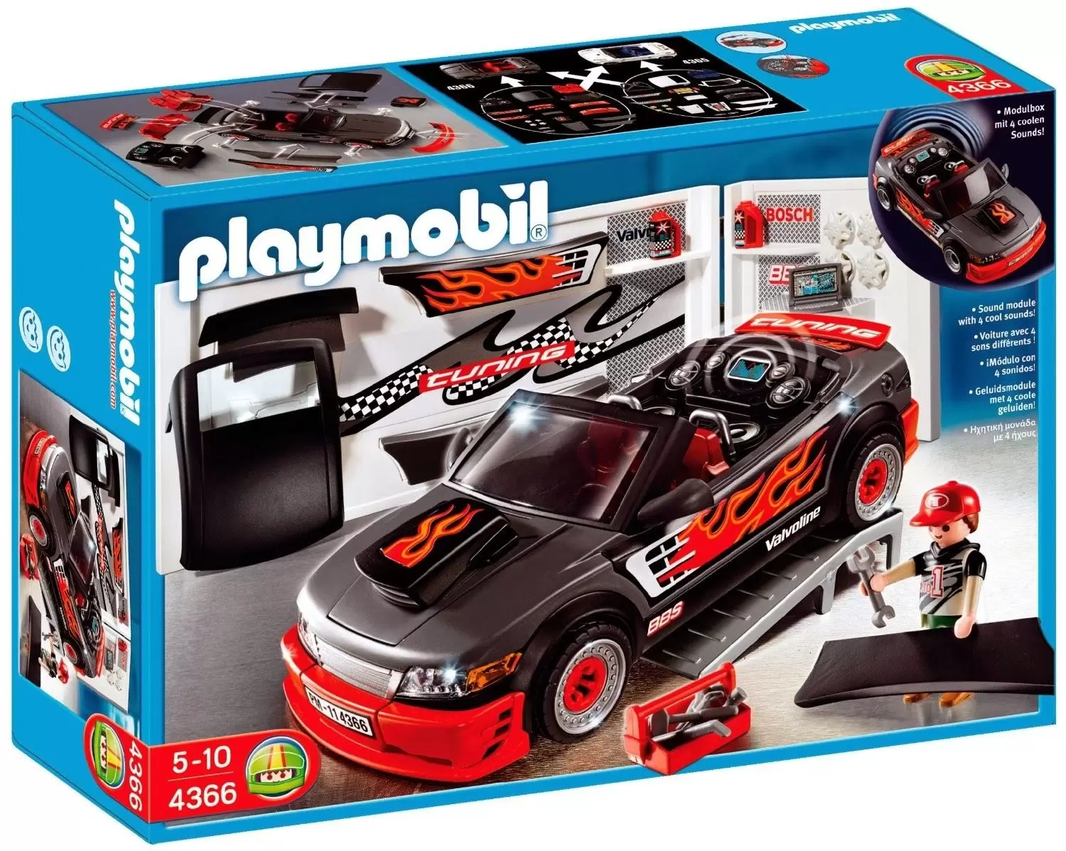 Playmobil Sports Mécaniques - Station de Tuning avec voiture noire et son