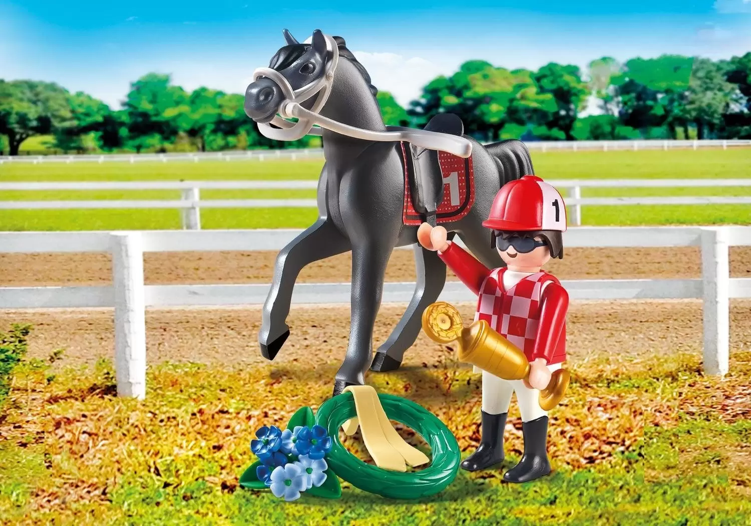 Playmobil équitation - Jockey avec cheval de course
