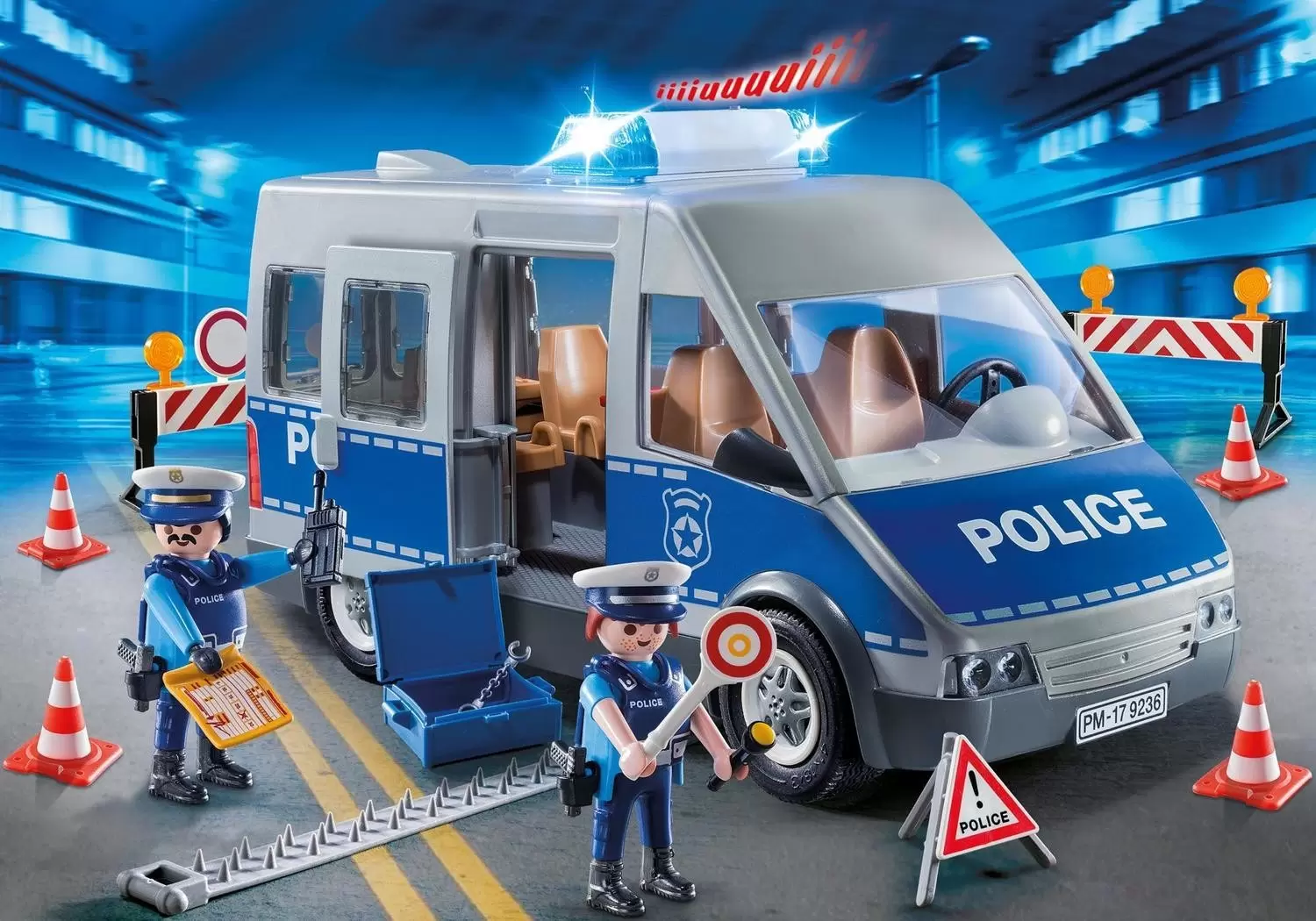 Playmobil Policier - Fourgon de policiers avec matériel de barrage