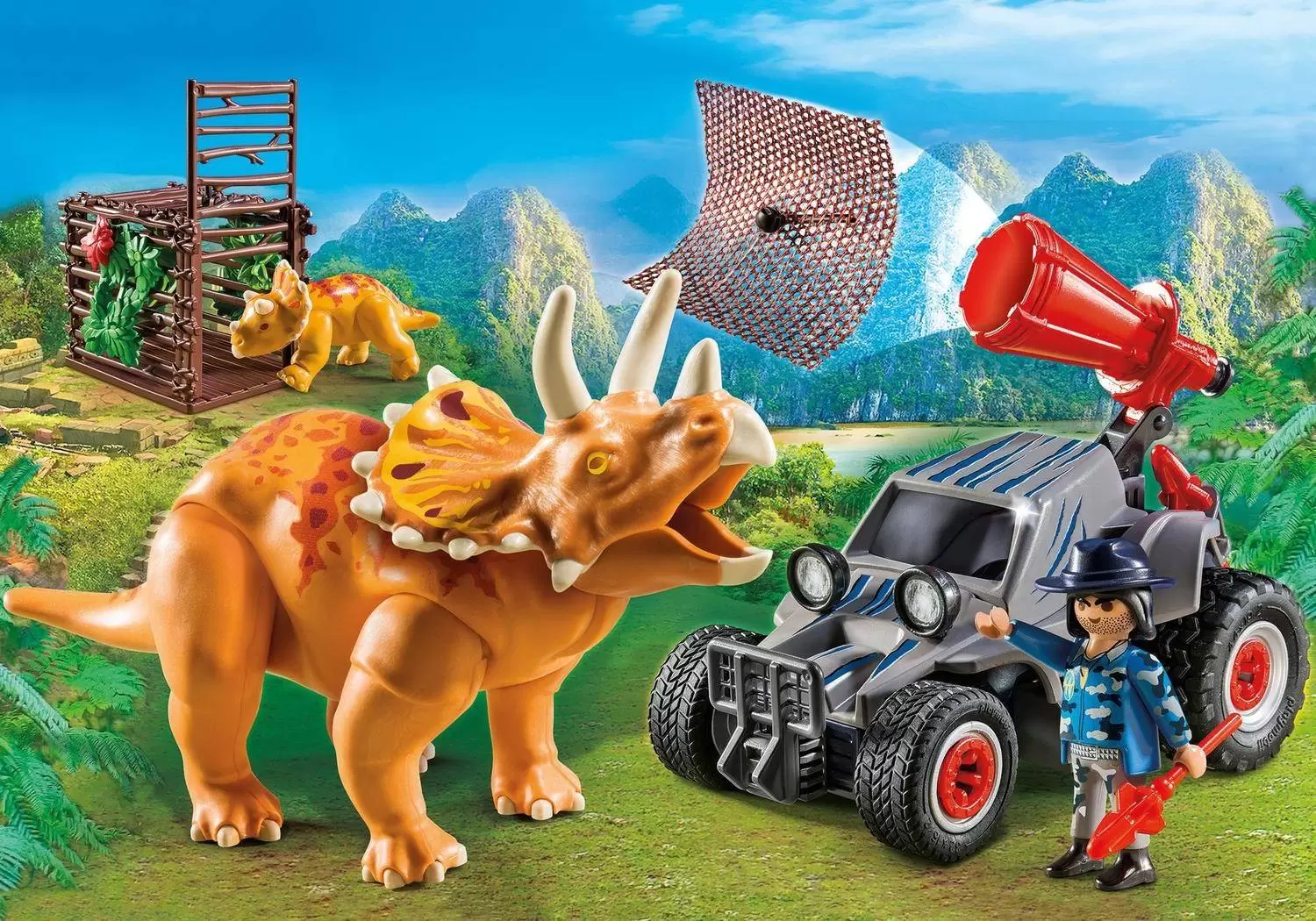Enemy Quad with Triceratops - Playmobil dinosaures 9434