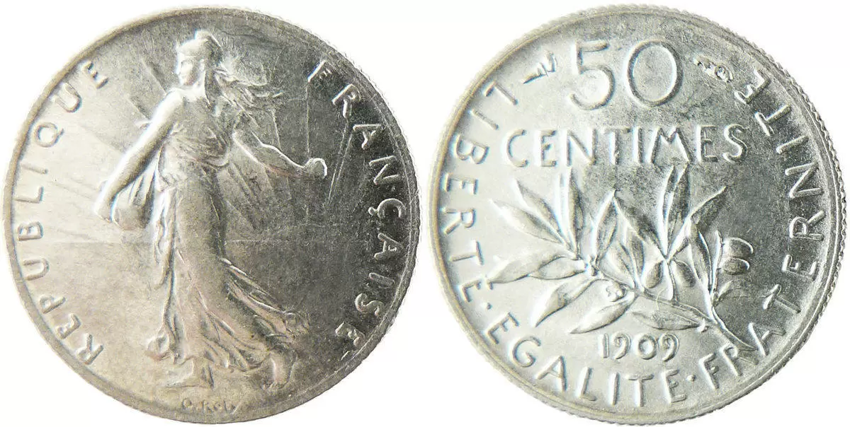 50 centimes Semeuse argent - 1909