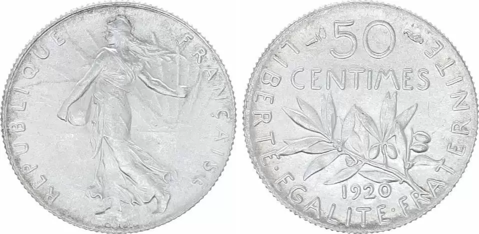 50 centimes Semeuse argent - 1920