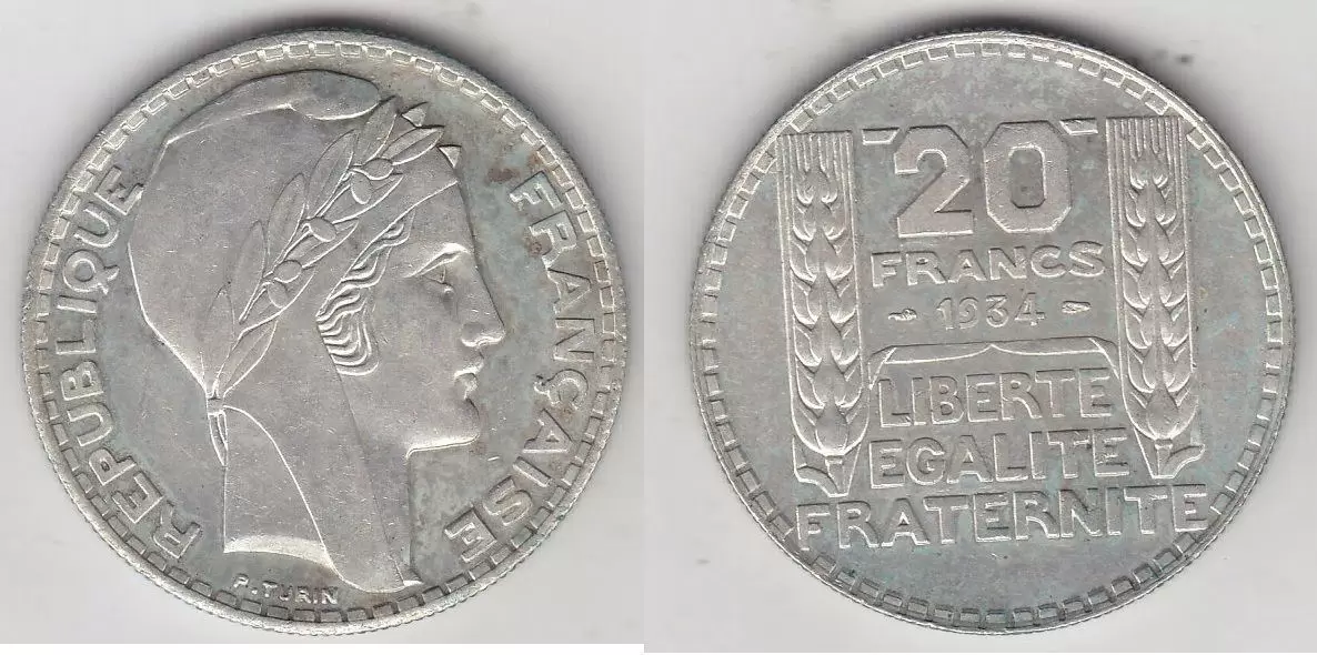 20 francs Turin argent - 1934