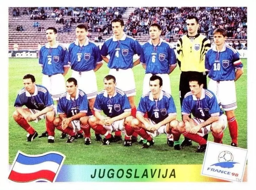 PANINI WC WM FRANCE 98 1998 N 404 JUGOSLAVIA MIJATOVIC WITH BLACK BACK MINT!! 