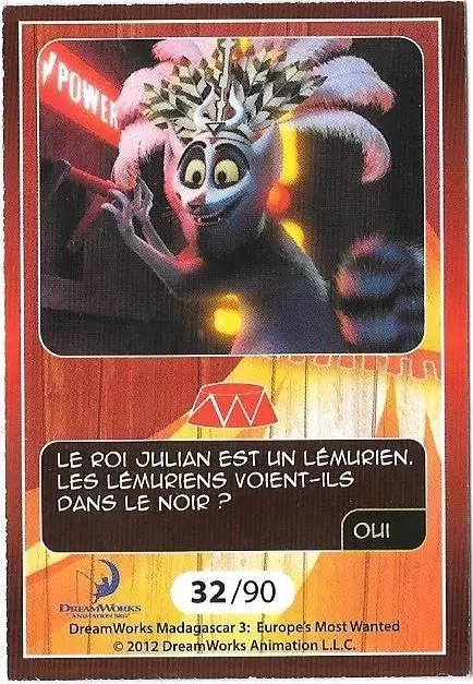 Le Collector Madagascar 3 (CORA / Match) - LE ROI JULIAN - Question 2