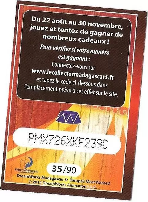 Le Collector Madagascar 3 (CORA / Match) - ALEX - Code