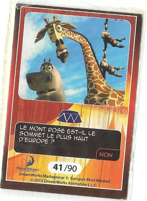 Le Collector Madagascar 3 (CORA / Match) - GLORIA ET MELMAN - Question 2