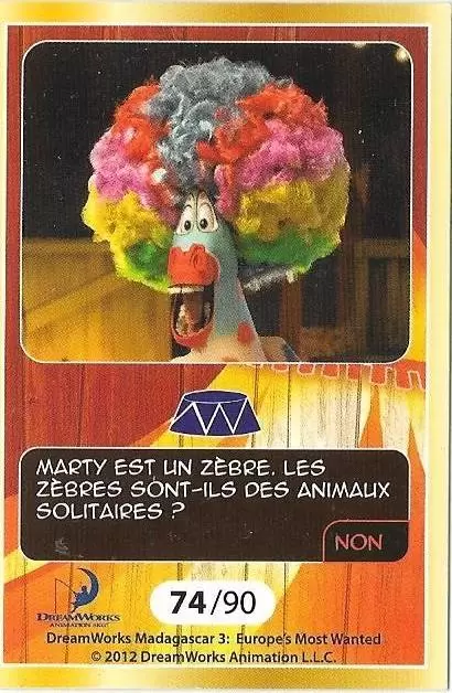 Le Collector Madagascar 3 (CORA / Match) - MARTY- Carte Or - Question 1