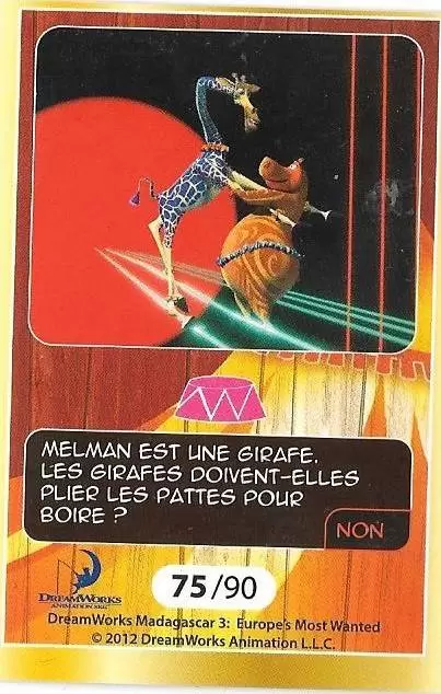 Le Collector Madagascar 3 (CORA / Match) - MELMAN - Carte Or - Question 2