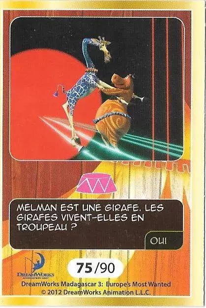 Le Collector Madagascar 3 (CORA / Match) - MELMAN - Carte Or - Question 3