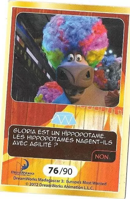 Le Collector Madagascar 3 (CORA / Match) - GLORIA - Carte Or - Question 1