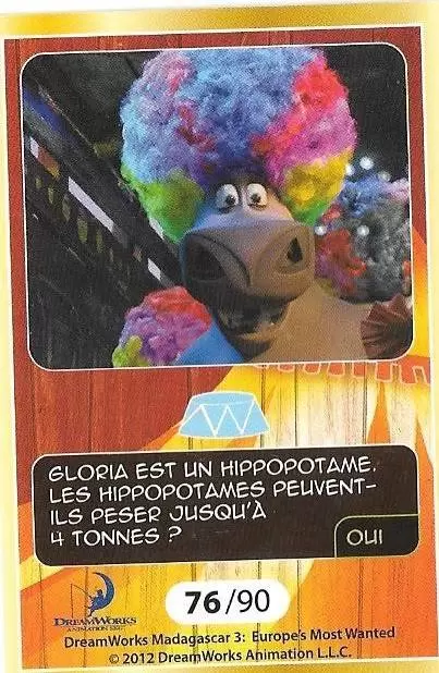 Le Collector Madagascar 3 (CORA / Match) - GLORIA - Carte Or - Question 2