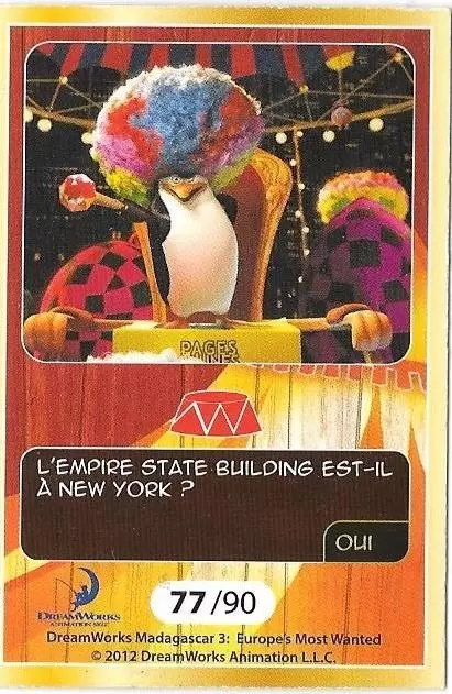 Le Collector Madagascar 3 (CORA / Match) - COMMANDANT - Carte Or - Question 1