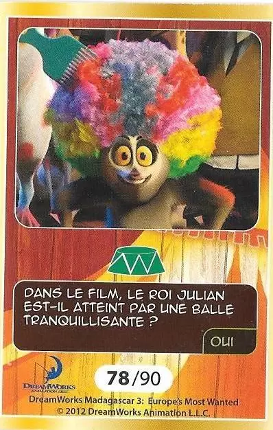Le Collector Madagascar 3 (CORA / Match) - LE ROI JULIAN - Carte Or - Question 4