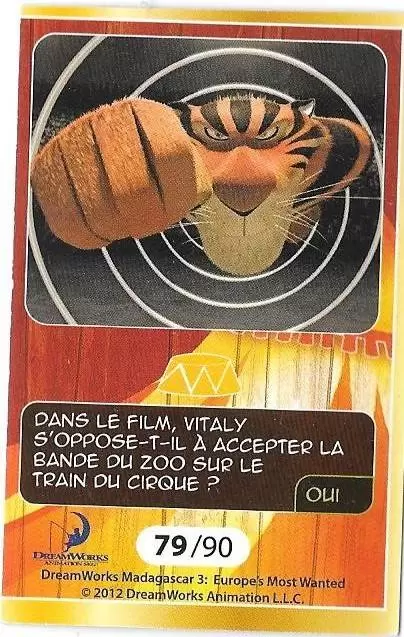 Le Collector Madagascar 3 (CORA / Match) - VITALY - Carte Or - Question 4