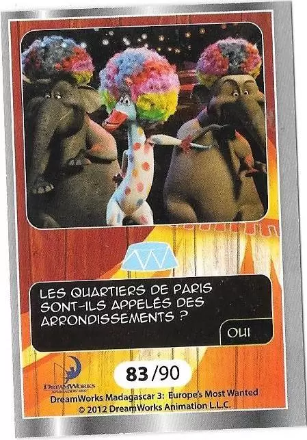 Le Collector Madagascar 3 (CORA / Match) - LE ROI JULIAN ET MARTY - Carte Argent - Question 4