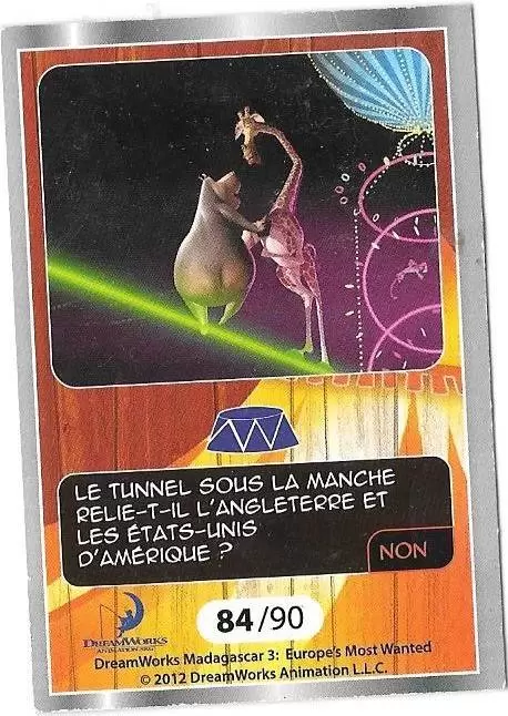 Le Collector Madagascar 3 (CORA / Match) - GLORIA ET MELMAN - Carte Argent - Question 3