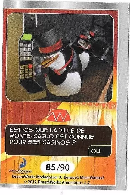 Le Collector Madagascar 3 (CORA / Match) - LES PINGOUINS - Carte Argent  - Question 1