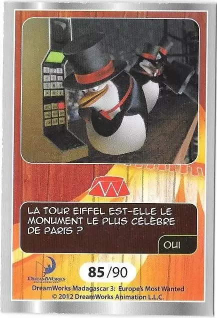 Le Collector Madagascar 3 (CORA / Match) - LES PINGOUINS - Carte Argent - Question 2
