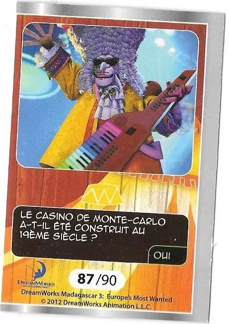 Le Collector Madagascar 3 (CORA / Match) - LES SINGES - Carte Argent - Question 3