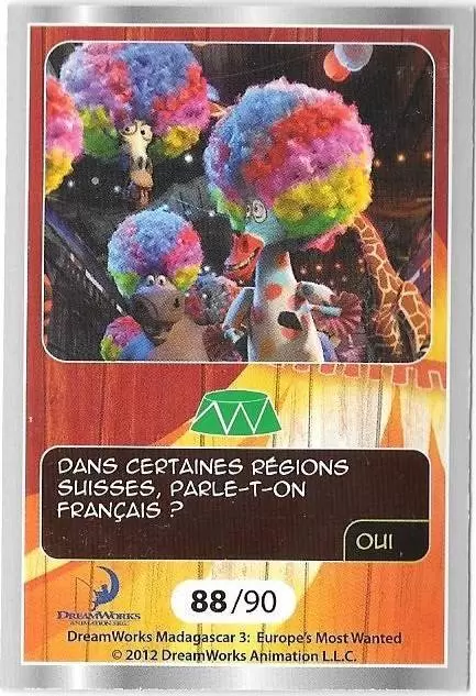 Le Collector Madagascar 3 (CORA / Match) - MARTY MELMAN et GLORIA - Carte Argent - Question 1