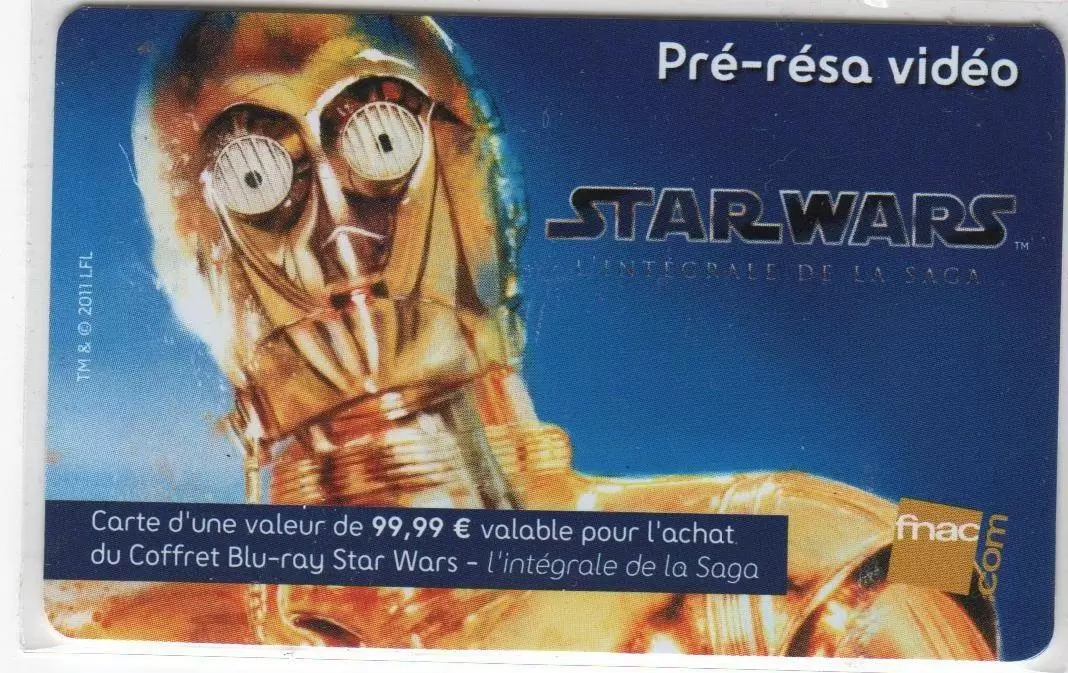Cartes cadeau Fnac - Carte Fnac Star Wars C3PO Pré-résa vidéo