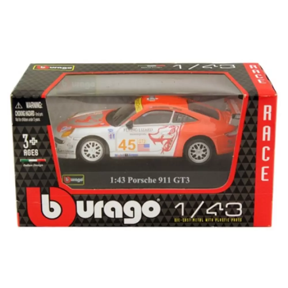 Bburago 1/43e - PORSCHE 911 Carrera GT3 Race (Grise - Orange)