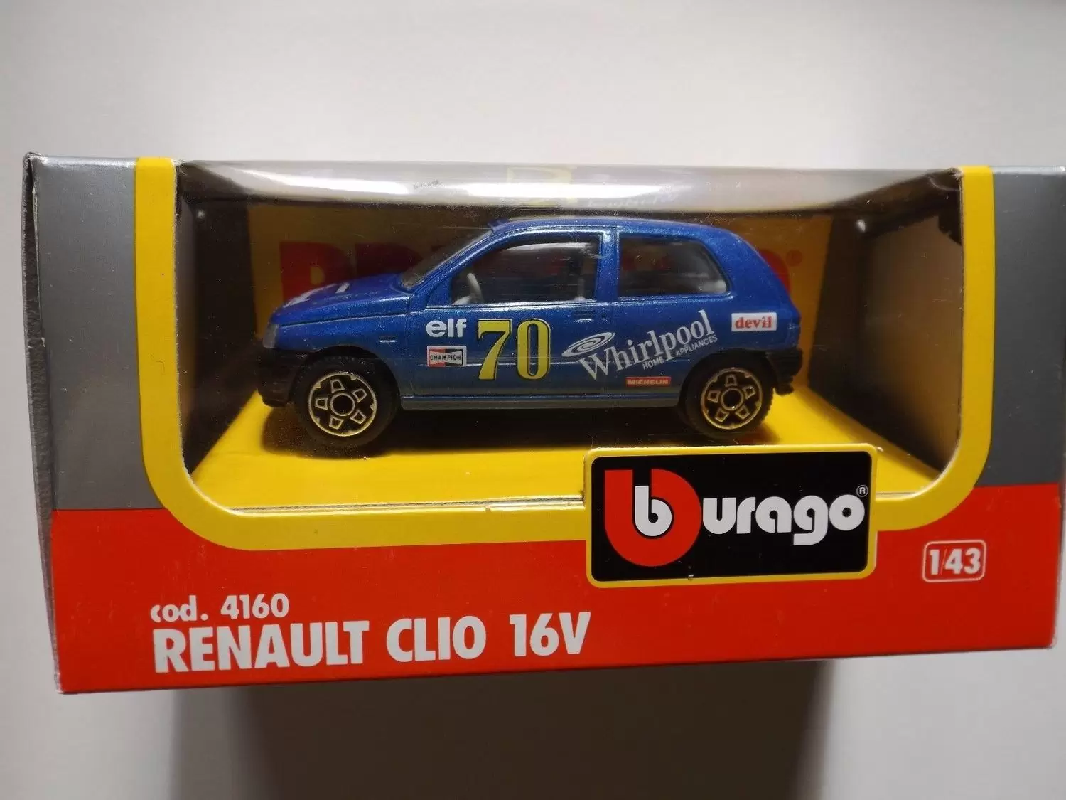 Bburago 1/43e - RENAULT Clio 1 16 V #70 Rally (Bleu)