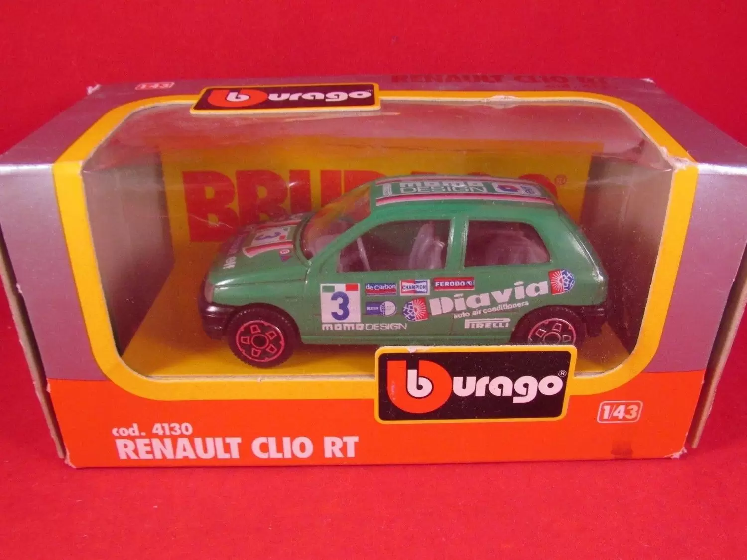 Bburago 1/43e - RENAULT Clio 1 RT #3 Rally (Verte)
