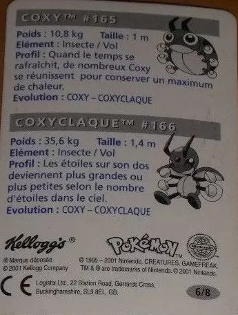 Carte Pokémon Kellogg\'s Johto - Coxy et Coxyclaque
