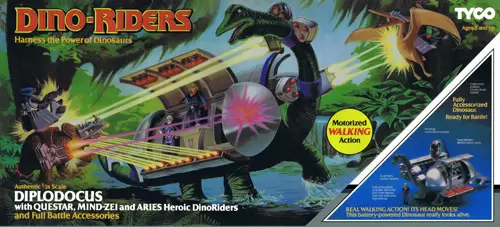 Dino Riders - Diplodocus with Questar, Mind-Zei and Aries