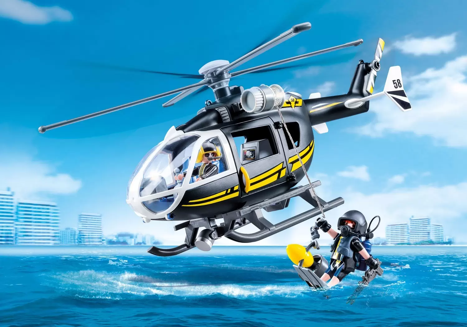 Playmobil Policier - Hélicoptère et policiers d\'élite