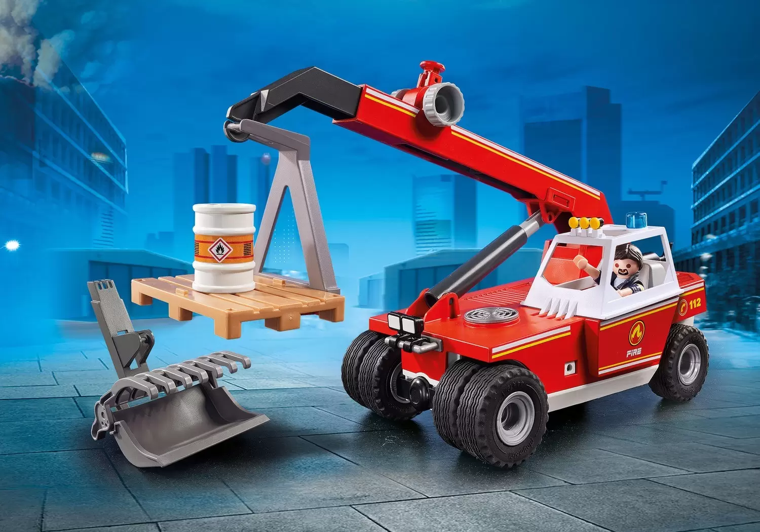 Playmobil Pompier - Pompier avec véhicule et Bras téléscopique
