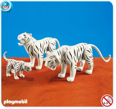 Plamobil Animal Sets - 2 White Tigers with Cub