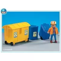 Sanitation worker with 3 dustbins