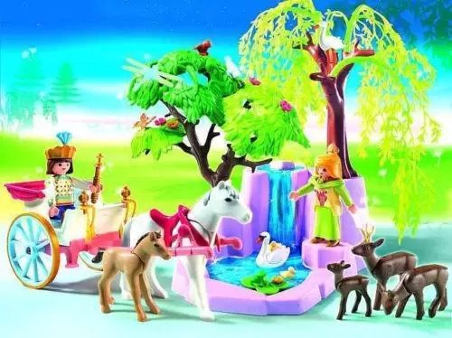 Playmobil Princesses - Prince et la princesse avec calèche et la cascade