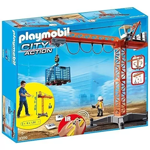 Playmobil Chantier - Grande Grue De Chantier Avec Télécommande Infrarouge