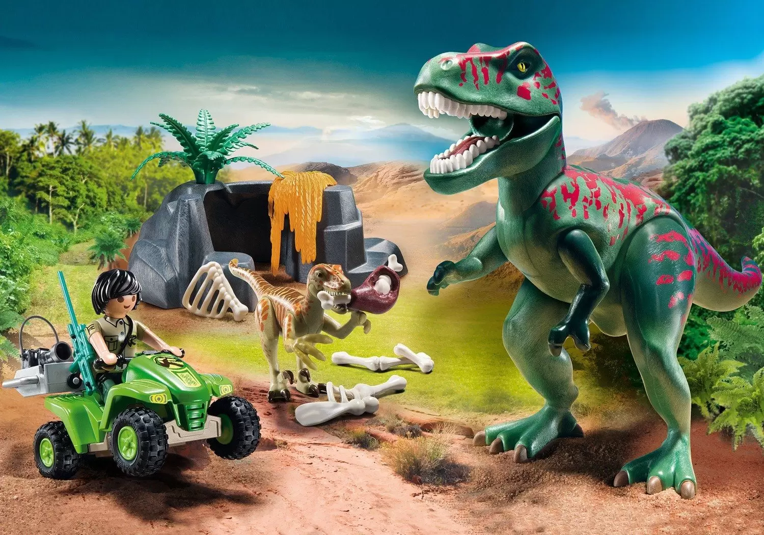 Playmobil dinosaures - T-Rex with calf and explorer on quad