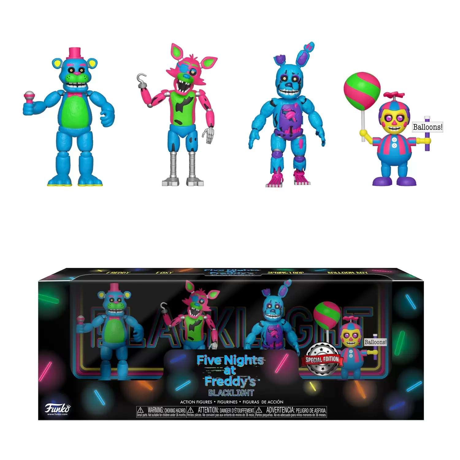 Five Nights at Freddy\'s - BlackLight - Freddy, Foxy, Springtrap and Balloon Boy 4 Pack