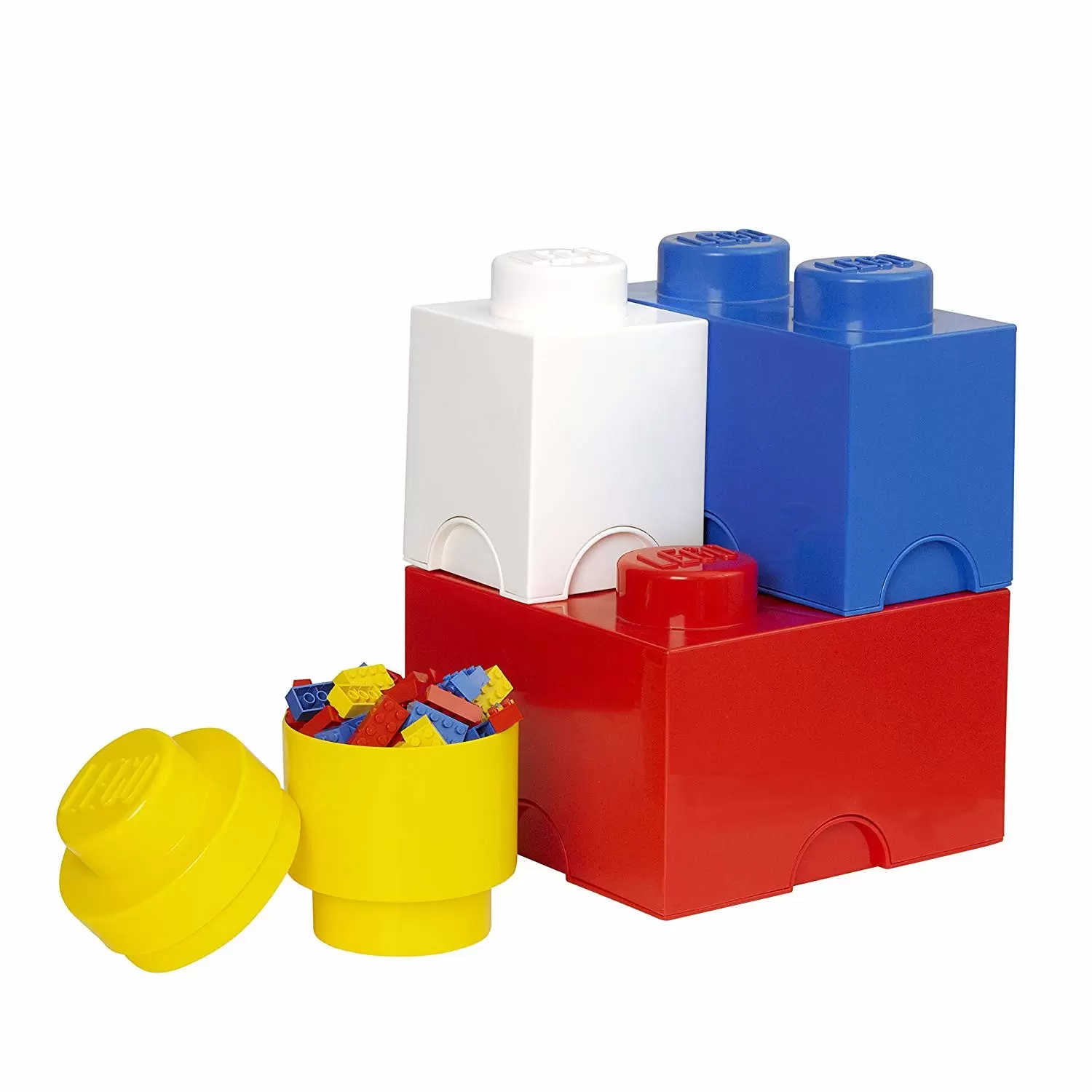 Rangements LEGO - 4 briques Empilable - Bleu, rouge, jaune et blanc