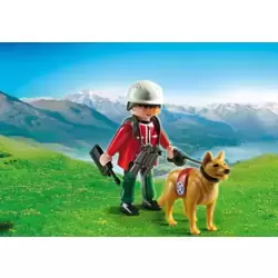 Mountain Rescuer with Search Dog