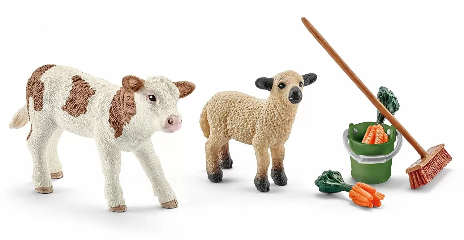 Farm World - Kit nettoyage étable avec veau et agneau